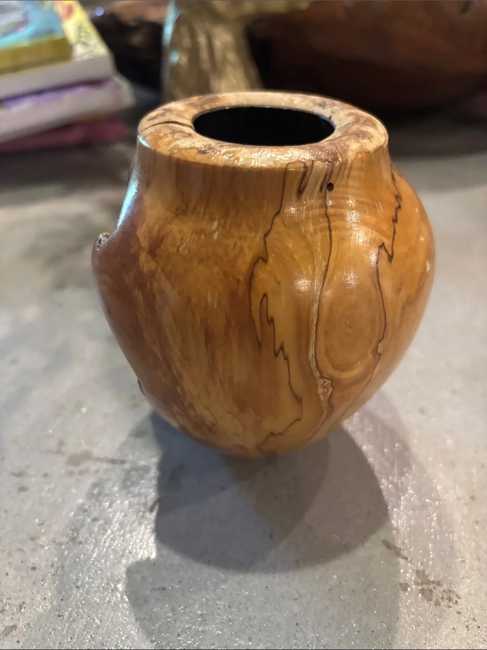 Handcrafted Natural Wood Accent Vase - Brown